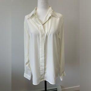 Vintage Yves St Clair Cream Button Down with Cut Out Collar Accent - Size 10